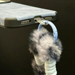 Étui de téléphone en similicuir suédé avec corde en peluche lapin sérigraphiée, Pour iPhone 17 Pro Max, Pour iPhone 17 Pro, Pour iPhone 17, Pour iPhone 16 Pro Max, Pour iPhone 16 Pro, Pour iPhone 16, Pour iPhone 15 Pro Max, Pour iPhone 15 Pro