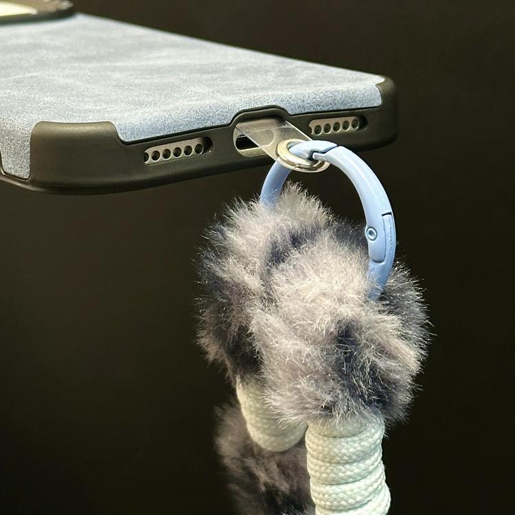 Étui de téléphone en similicuir suédé avec corde en peluche lapin sérigraphiée, Pour iPhone 17 Pro Max, Pour iPhone 17 Pro, Pour iPhone 17, Pour iPhone 16 Pro Max, Pour iPhone 16 Pro, Pour iPhone 16, Pour iPhone 15 Pro Max, Pour iPhone 15 Pro