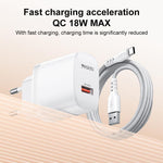Chargeur simple interface USB 18W Yesido avec câble USB vers Type-C, prise UE, prise UK, prise US