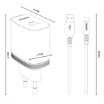 Chargeur simple interface USB 18W Yesido avec câble USB vers Type-C, prise UE, prise UK, prise US