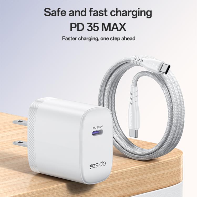 Yesido YC20U PD35W Ensemble chargeur rapide USB-C / Type-C à port unique avec câble Type-C vers Type-C, YC20U