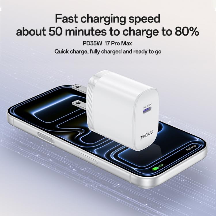 Yesido YC20U PD35W Ensemble chargeur rapide USB-C / Type-C à port unique avec câble Type-C vers Type-C, YC20U