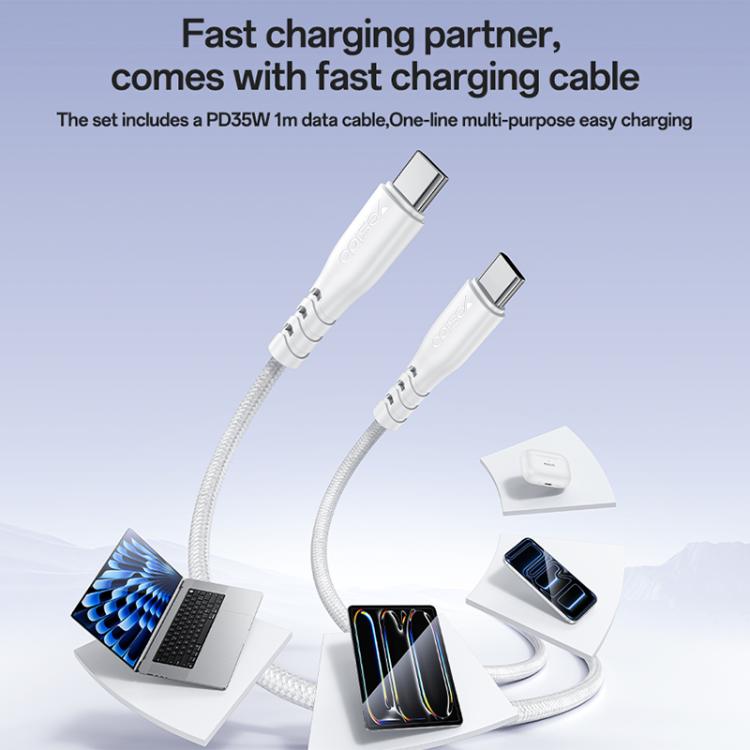 Yesido YC20U PD35W Ensemble chargeur rapide USB-C / Type-C à port unique avec câble Type-C vers Type-C, YC20U