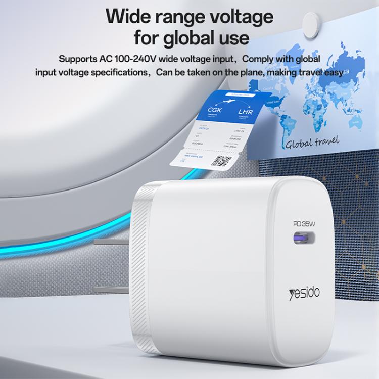 Yesido YC20U PD35W Ensemble chargeur rapide USB-C / Type-C à port unique avec câble Type-C vers Type-C, YC20U