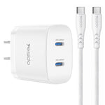 Chargeur rapide double Type-C Yesido PD45W avec câble Type-C vers Type-C, prise US, prise EU, prise UK