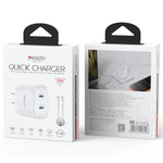 Chargeur rapide double Type-C Yesido PD45W avec câble Type-C vers Type-C, prise US, prise EU, prise UK