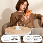 Chargeur rapide double Type-C Yesido PD45W avec câble Type-C vers Type-C, prise US, prise EU, prise UK