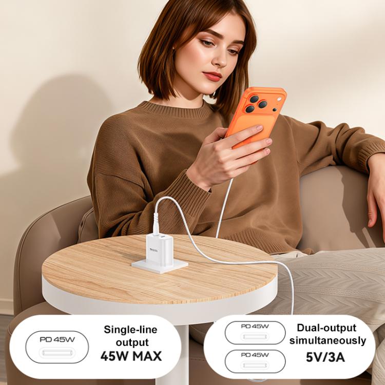 Chargeur rapide double Type-C Yesido PD45W avec câble Type-C vers Type-C, prise US, prise EU, prise UK