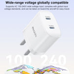 Chargeur rapide double Type-C Yesido PD45W avec câble Type-C vers Type-C, prise US, prise EU, prise UK
