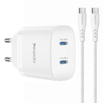 Chargeur rapide double Type-C Yesido PD45W avec câble Type-C vers Type-C, prise US, prise EU, prise UK