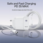 Yesido YC107 PD35W Ensemble chargeur rapide avec port unique USB-C / Type-C et câble Type-C vers Type-C, YC107