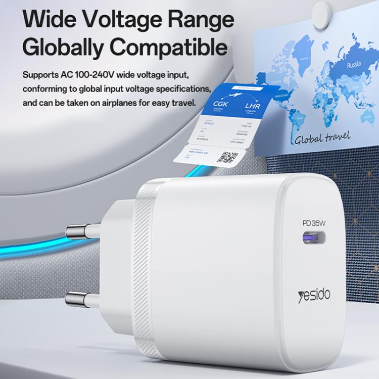 Yesido YC107 PD35W Ensemble chargeur rapide avec port unique USB-C / Type-C et câble Type-C vers Type-C, YC107