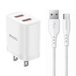 Yesido YC17U Chargeur double port USB 12W 2.4A avec câble de données USB vers Type-C 1m, YC17U