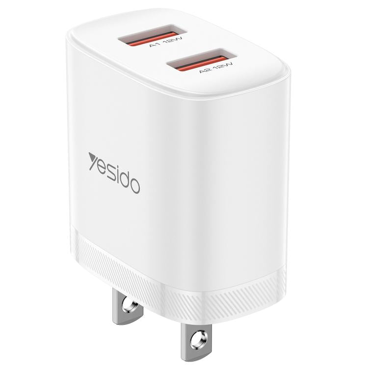 Yesido YC17U Chargeur double port USB 12W 2.4A avec câble de données USB vers Type-C 1m, YC17U