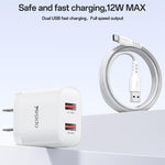 Yesido YC17U Chargeur double port USB 12W 2.4A avec câble de données USB vers Type-C 1m, YC17U