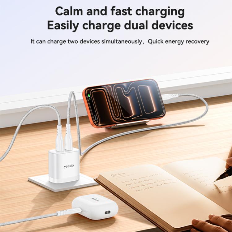 Yesido YC17U Chargeur double port USB 12W 2.4A avec câble de données USB vers Type-C 1m, YC17U