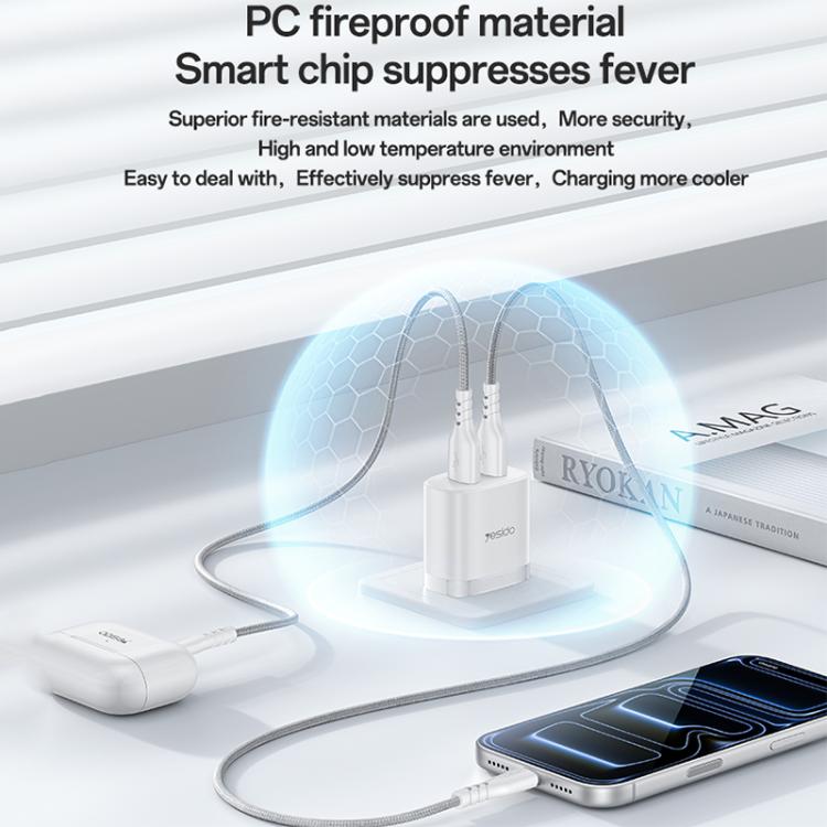 Yesido YC17U Chargeur double port USB 12W 2.4A avec câble de données USB vers Type-C 1m, YC17U