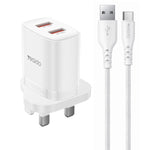 Yesido YC150 12W 2.4A Chargeur Mural Double Port USB avec Câble de Données USB vers Type-C 1m, YC150
