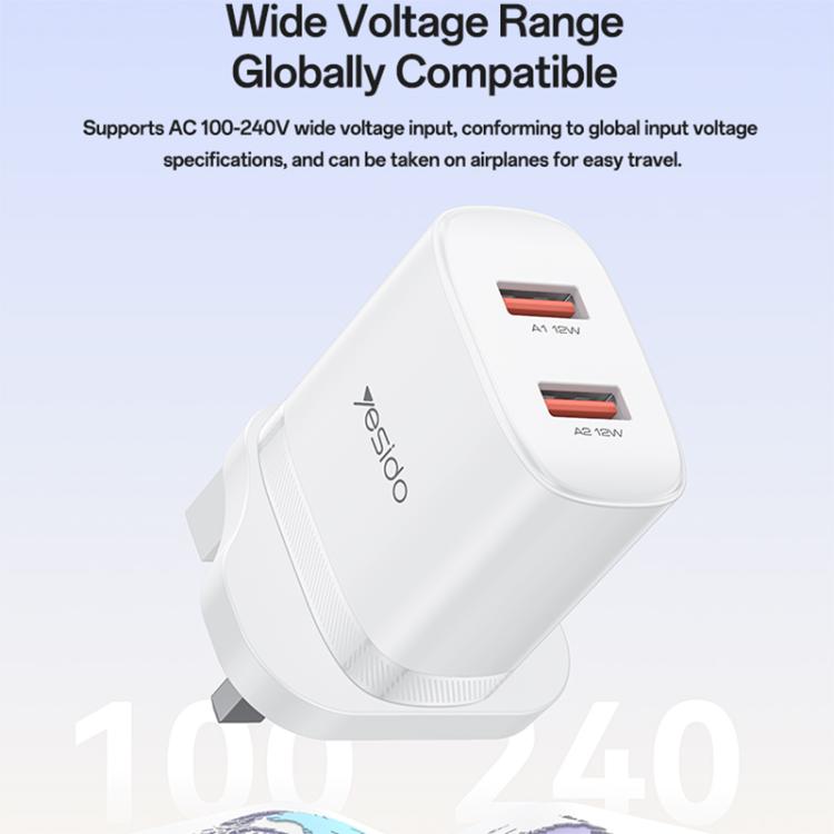 Yesido YC150 12W 2.4A Chargeur Mural Double Port USB avec Câble de Données USB vers Type-C 1m, YC150