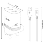 Yesido YC150 12W 2.4A Chargeur Mural Double Port USB avec Câble de Données USB vers Type-C 1m, YC150