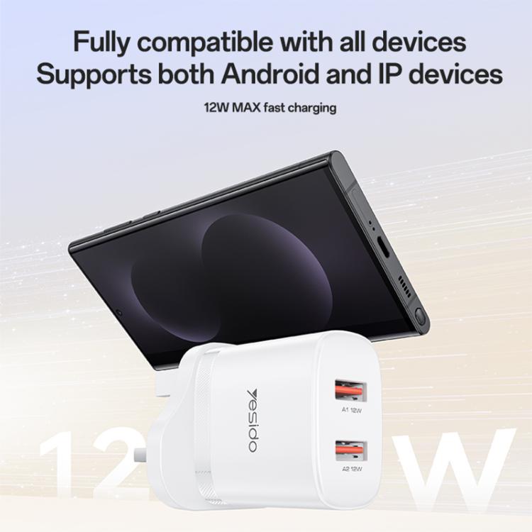 Yesido YC150 12W 2.4A Chargeur Mural Double Port USB avec Câble de Données USB vers Type-C 1m, YC150