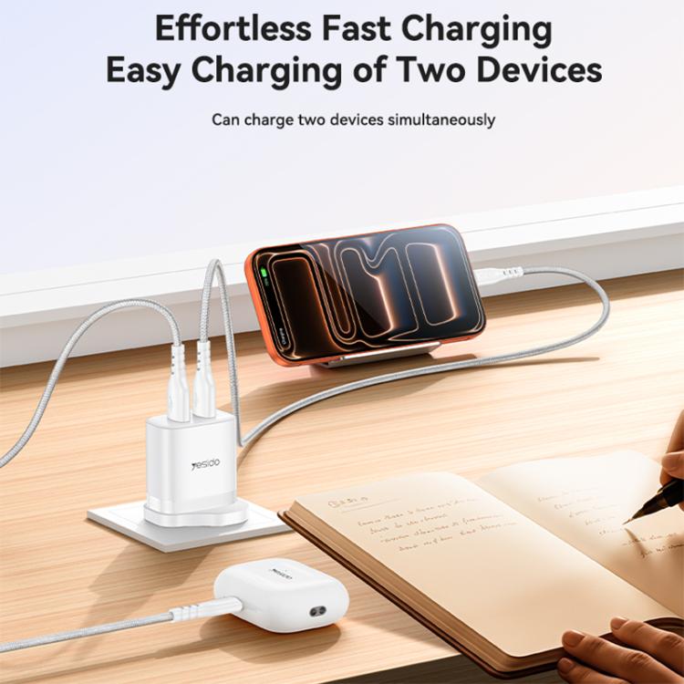 Yesido YC150 12W 2.4A Chargeur Mural Double Port USB avec Câble de Données USB vers Type-C 1m, YC150