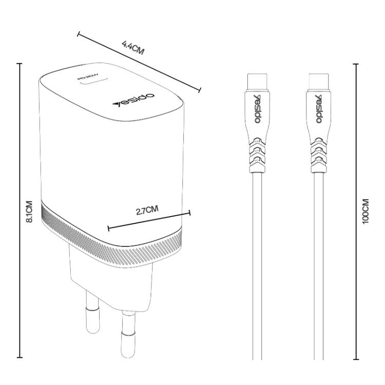 Chargeur Yesido YC105 PD20W Type-C avec câble de données Type-C vers Type-C de 1 m, YC105