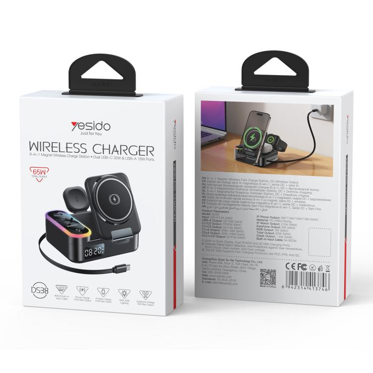 Yesido DS38 Station de charge magnétique sans fil 8-en-1 65W avec câble télescopique, DS38