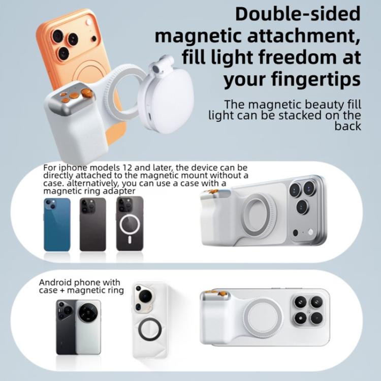 Support de prise de vue magnétique pour smartphone, poignée, trépied, pince sur le support de téléphone, poignée unique, avec lumière d'appoint