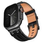 Bracelet de montre en cuir vegan avec surpiqûres en jean, pour Apple Watch 46mm / 49mm / 45mm / 44mm