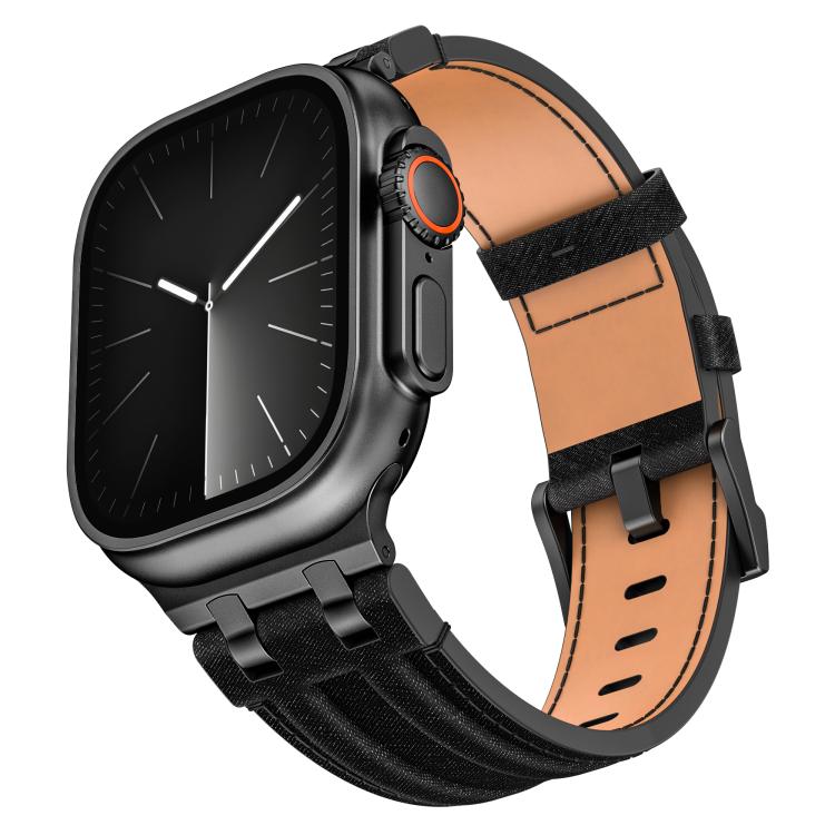 Bracelet de montre en cuir vegan avec surpiqûres en jean, pour Apple Watch 46mm / 49mm / 45mm / 44mm