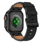 Bracelet de montre en cuir vegan avec surpiqûres en jean, pour Apple Watch 46mm / 49mm / 45mm / 44mm