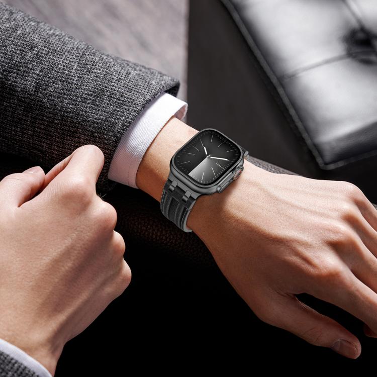 Bracelet de montre en cuir vegan avec surpiqûres en jean, pour Apple Watch 46mm / 49mm / 45mm / 44mm