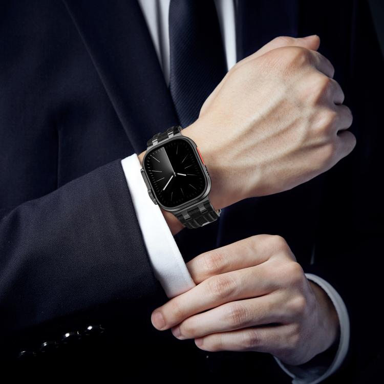 Bracelet de montre en cuir vegan avec surpiqûres en jean, pour Apple Watch 46mm / 49mm / 45mm / 44mm