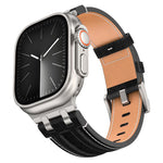 Bracelet de montre en cuir vegan avec surpiqûres en jean, pour Apple Watch 46mm / 49mm / 45mm / 44mm