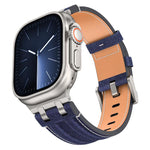 Bracelet de montre en cuir vegan avec surpiqûres en jean, pour Apple Watch 46mm / 49mm / 45mm / 44mm