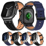 Bracelet de montre en cuir vegan avec surpiqûres en jean, pour Apple Watch 46mm / 49mm / 45mm / 44mm