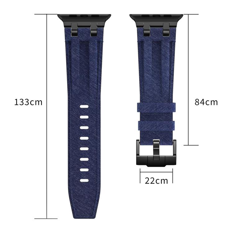 Bracelet de montre en cuir vegan avec surpiqûres en jean, pour Apple Watch 46mm / 49mm / 45mm / 44mm