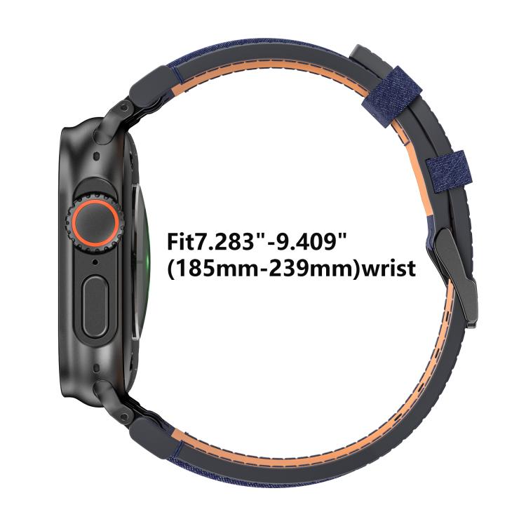 Bracelet de montre en cuir vegan avec surpiqûres en jean, pour Apple Watch 46mm / 49mm / 45mm / 44mm