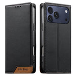 Coque de téléphone Dierfeng Splicing Strong Magnetic RFID en cuir végétalien, pour iPhone 17e / 16e, pour iPhone 17 Pro Max, pour iPhone 17 Pro, pour iPhone 17, pour iPhone Air, pour iPhone 16 Pro Max, pour iPhone 16 Pro, pour iPhone 16 Plus