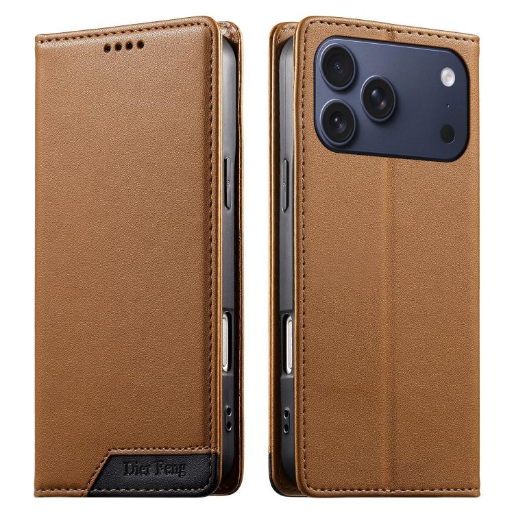 Coque de téléphone Dierfeng Splicing Strong Magnetic RFID en cuir végétalien, pour iPhone 17e / 16e, pour iPhone 17 Pro Max, pour iPhone 17 Pro, pour iPhone 17, pour iPhone Air, pour iPhone 16 Pro Max, pour iPhone 16 Pro, pour iPhone 16 Plus
