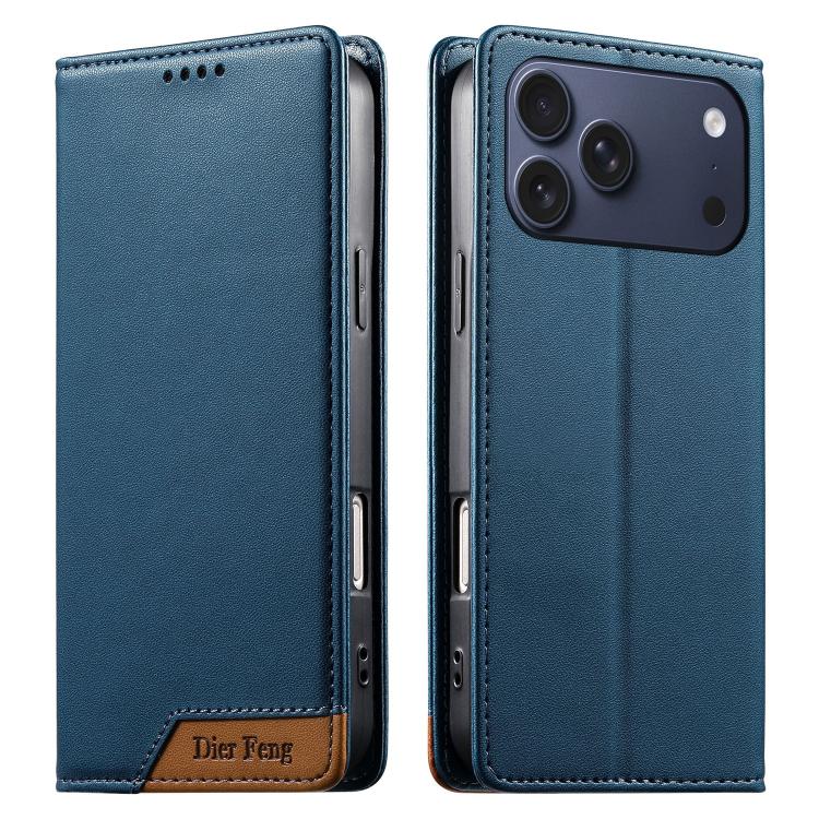 Coque de téléphone Dierfeng Splicing Strong Magnetic RFID en cuir végétalien, pour iPhone 17e / 16e, pour iPhone 17 Pro Max, pour iPhone 17 Pro, pour iPhone 17, pour iPhone Air, pour iPhone 16 Pro Max, pour iPhone 16 Pro, pour iPhone 16 Plus