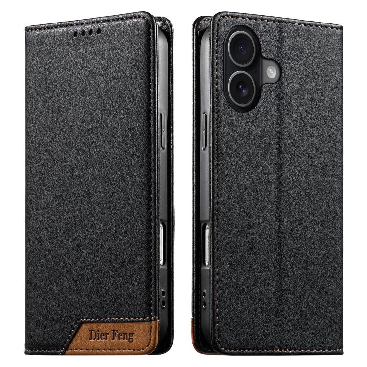 Coque de téléphone Dierfeng Splicing Strong Magnetic RFID en cuir végétalien, pour iPhone 17e / 16e, pour iPhone 17 Pro Max, pour iPhone 17 Pro, pour iPhone 17, pour iPhone Air, pour iPhone 16 Pro Max, pour iPhone 16 Pro, pour iPhone 16 Plus