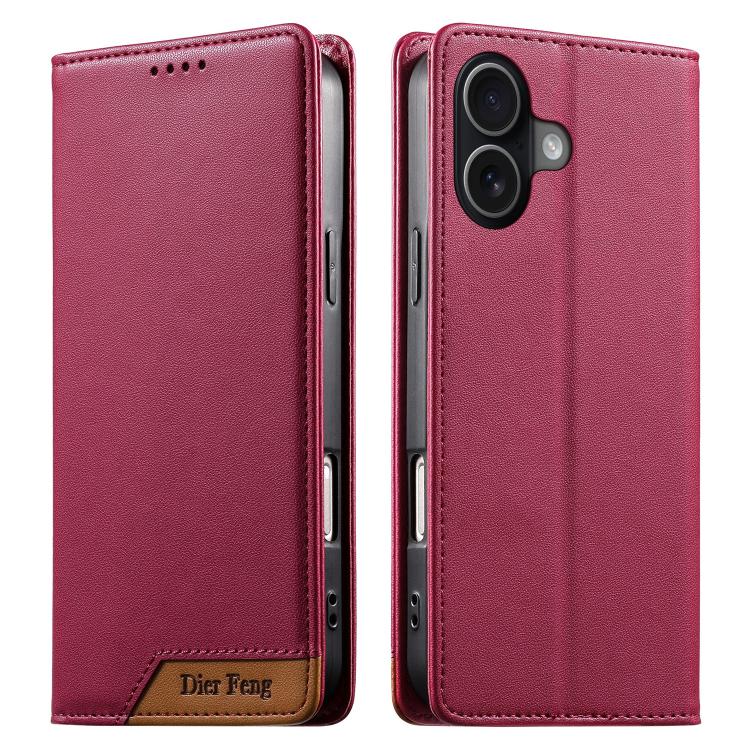 Coque de téléphone Dierfeng Splicing Strong Magnetic RFID en cuir végétalien, pour iPhone 17e / 16e, pour iPhone 17 Pro Max, pour iPhone 17 Pro, pour iPhone 17, pour iPhone Air, pour iPhone 16 Pro Max, pour iPhone 16 Pro, pour iPhone 16 Plus