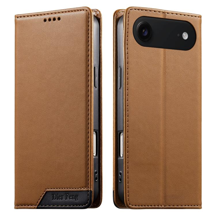 Coque de téléphone Dierfeng Splicing Strong Magnetic RFID en cuir végétalien, pour iPhone 17e / 16e, pour iPhone 17 Pro Max, pour iPhone 17 Pro, pour iPhone 17, pour iPhone Air, pour iPhone 16 Pro Max, pour iPhone 16 Pro, pour iPhone 16 Plus