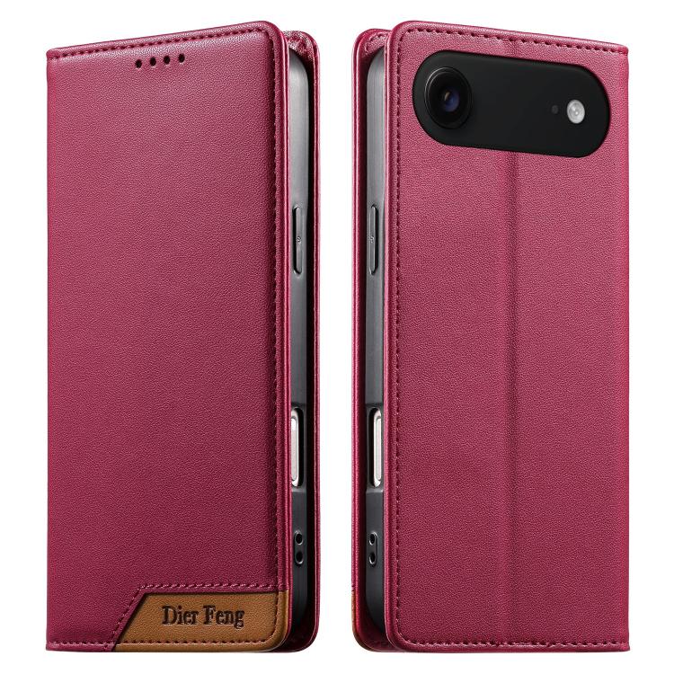 Coque de téléphone Dierfeng Splicing Strong Magnetic RFID en cuir végétalien, pour iPhone 17e / 16e, pour iPhone 17 Pro Max, pour iPhone 17 Pro, pour iPhone 17, pour iPhone Air, pour iPhone 16 Pro Max, pour iPhone 16 Pro, pour iPhone 16 Plus