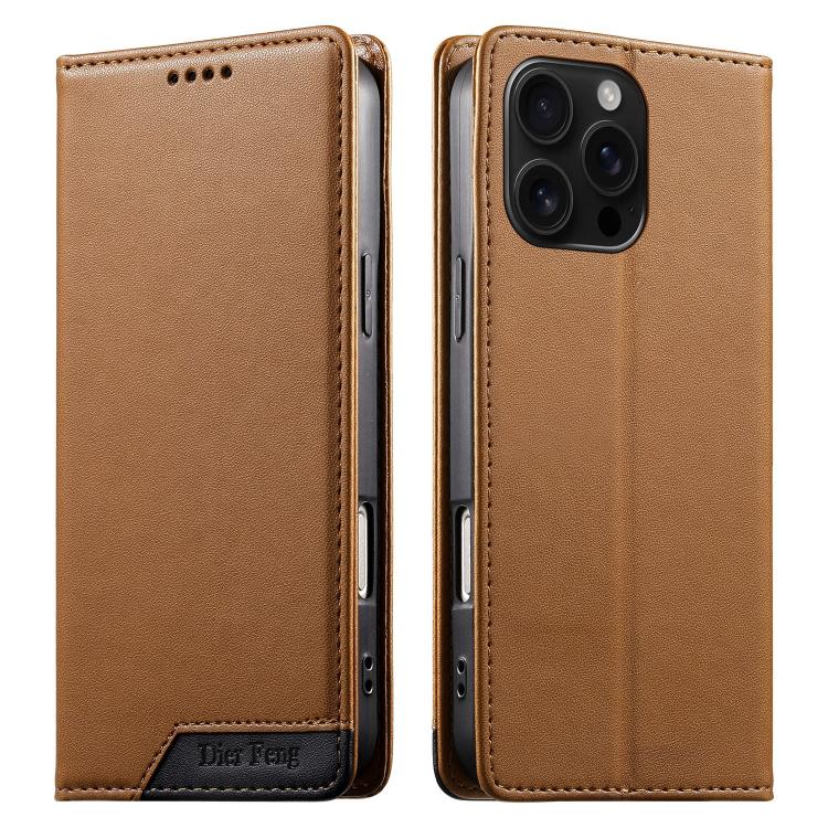 Coque de téléphone Dierfeng Splicing Strong Magnetic RFID en cuir végétalien, pour iPhone 17e / 16e, pour iPhone 17 Pro Max, pour iPhone 17 Pro, pour iPhone 17, pour iPhone Air, pour iPhone 16 Pro Max, pour iPhone 16 Pro, pour iPhone 16 Plus