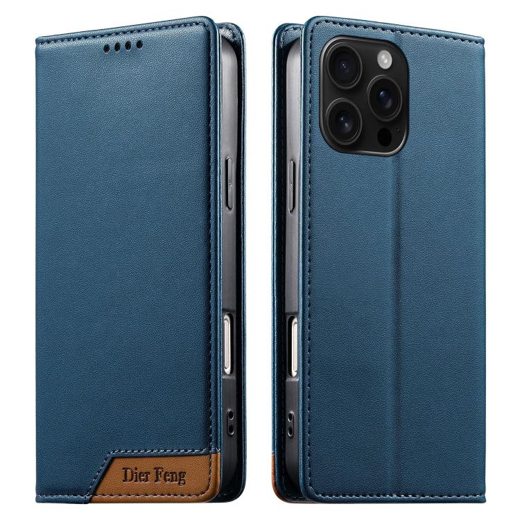 Coque de téléphone Dierfeng Splicing Strong Magnetic RFID en cuir végétalien, pour iPhone 17e / 16e, pour iPhone 17 Pro Max, pour iPhone 17 Pro, pour iPhone 17, pour iPhone Air, pour iPhone 16 Pro Max, pour iPhone 16 Pro, pour iPhone 16 Plus