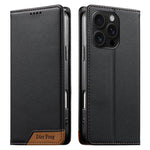 Coque de téléphone Dierfeng Splicing Strong Magnetic RFID en cuir végétalien, pour iPhone 17e / 16e, pour iPhone 17 Pro Max, pour iPhone 17 Pro, pour iPhone 17, pour iPhone Air, pour iPhone 16 Pro Max, pour iPhone 16 Pro, pour iPhone 16 Plus