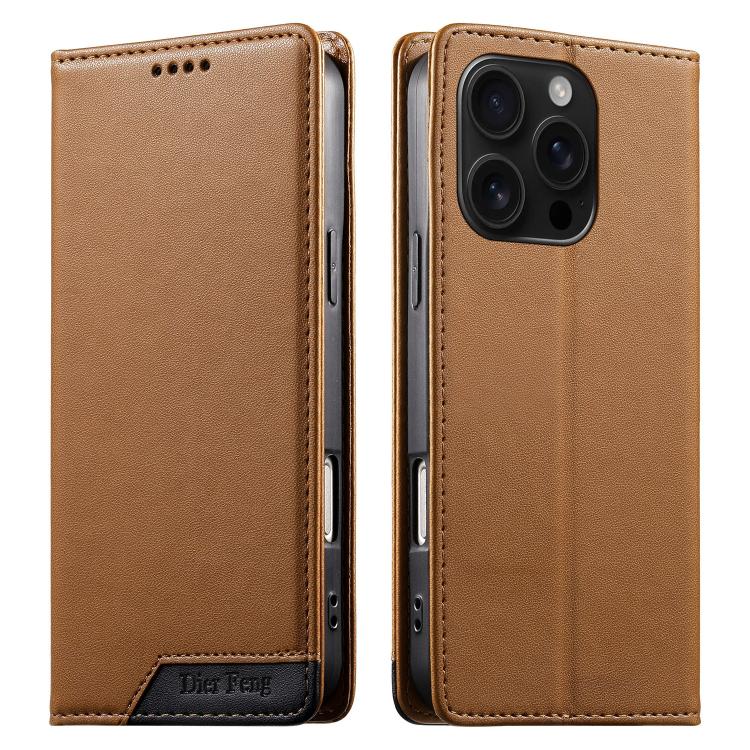 Coque de téléphone Dierfeng Splicing Strong Magnetic RFID en cuir végétalien, pour iPhone 17e / 16e, pour iPhone 17 Pro Max, pour iPhone 17 Pro, pour iPhone 17, pour iPhone Air, pour iPhone 16 Pro Max, pour iPhone 16 Pro, pour iPhone 16 Plus